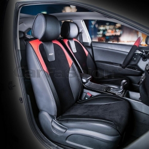 Накидки на передние передние «SPACE» черные с красной верхней вставкой CarFashion 