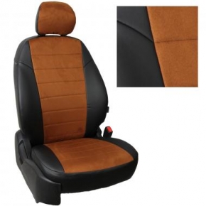 Renault Logan II 40/60 / Sandero II (без подушек безопасности) c 14г. Черный + Коричневый Алькантара